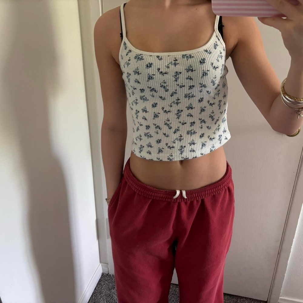 Edikted White and Blue Floral Tank Top
